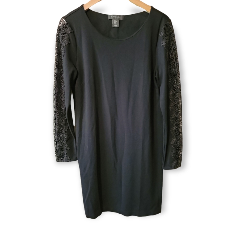 TAHARI Midi Black Longsleeve Dress, Medium
